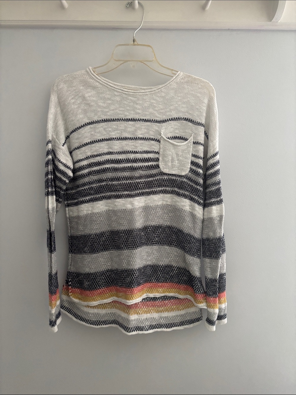 Hem & Thread Striped Crewneck Sweater in White, Black, Yellow, Pink
